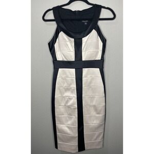 Signature by Sangria Midi Luxe Bodycon Bandage Dress, Beige And Black, Size 4
